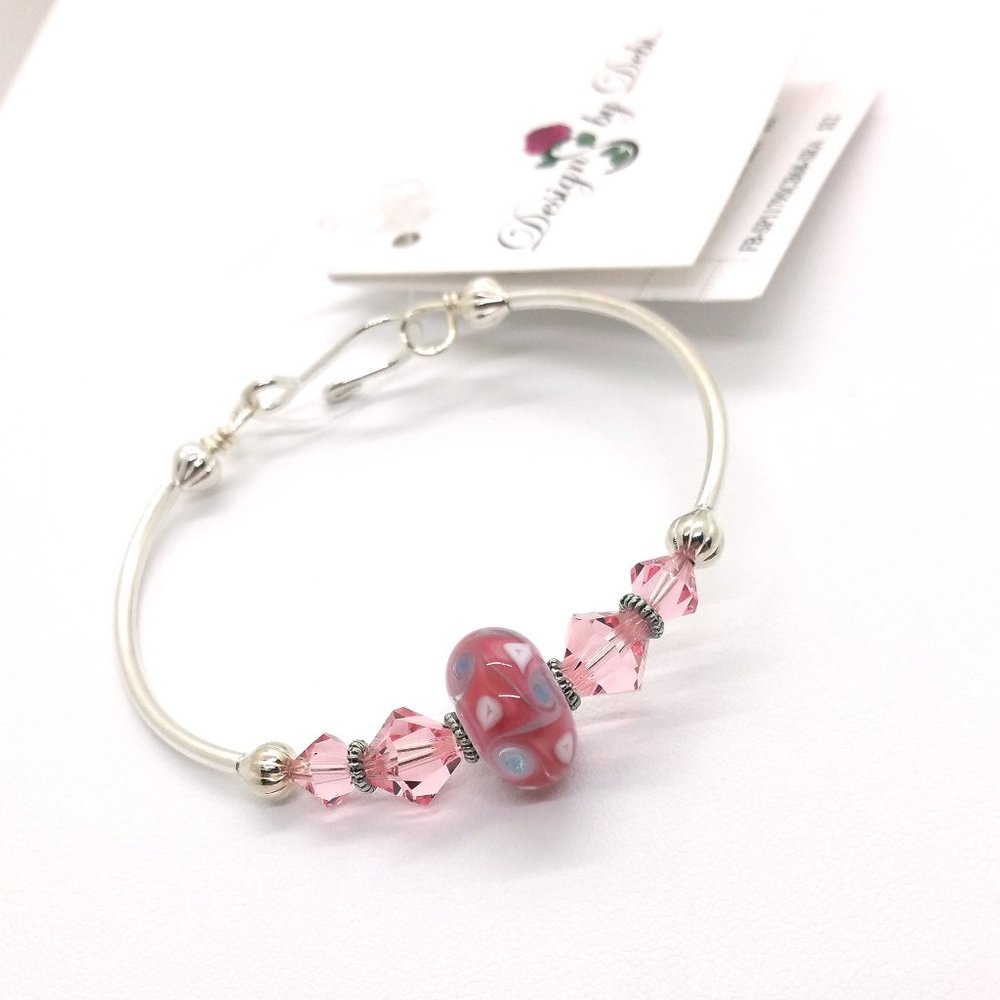 OOAK Pink Glass & Swarovski Crystal Fitted Bangle